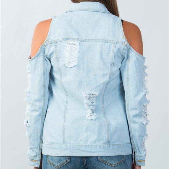36 Point 5 Light Blue Distressed Denim Jacket - Picture 3 of 5